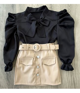 Draakjes en Boefjes Leatherlook Button Skirt - Dk. Beige