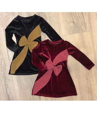 Draakjes en Boefjes Glitter bow velvet dress - Zwart (Verzenddatum 9 okt)