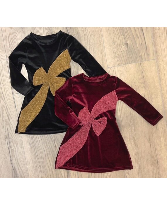 Red paillet & bow dress (Maat: 98/104 (4)) | Meisjes Jurkjes | Hippe Beebjes