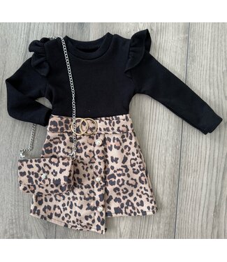 Sweet Leopard Dress (Met Tasje) - Zwart