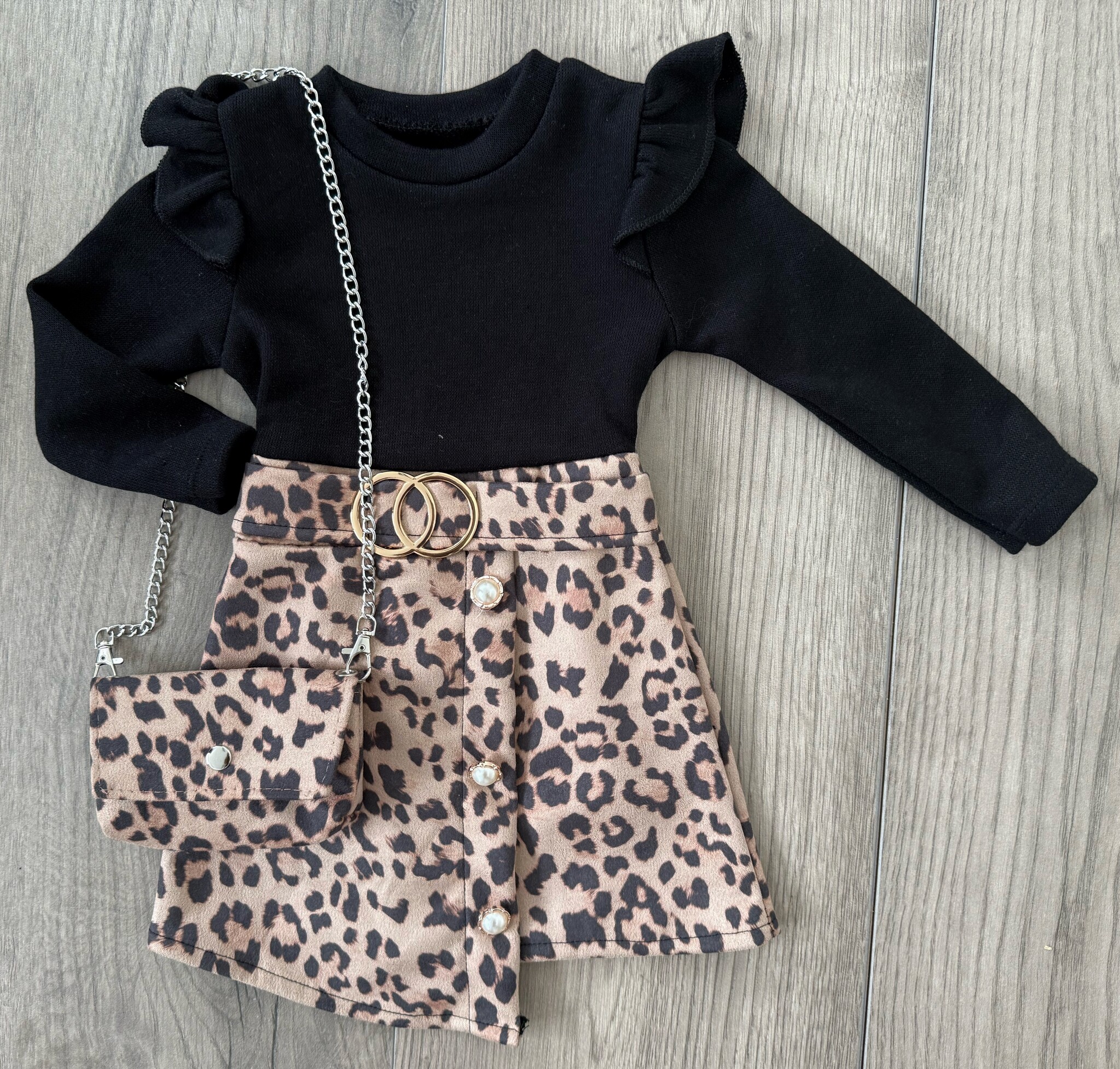 Sweet Leopard Dress (Met Tasje) - Zwart