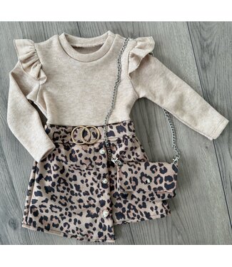 Sweet Leopard Dress (Met Tasje) - Beige