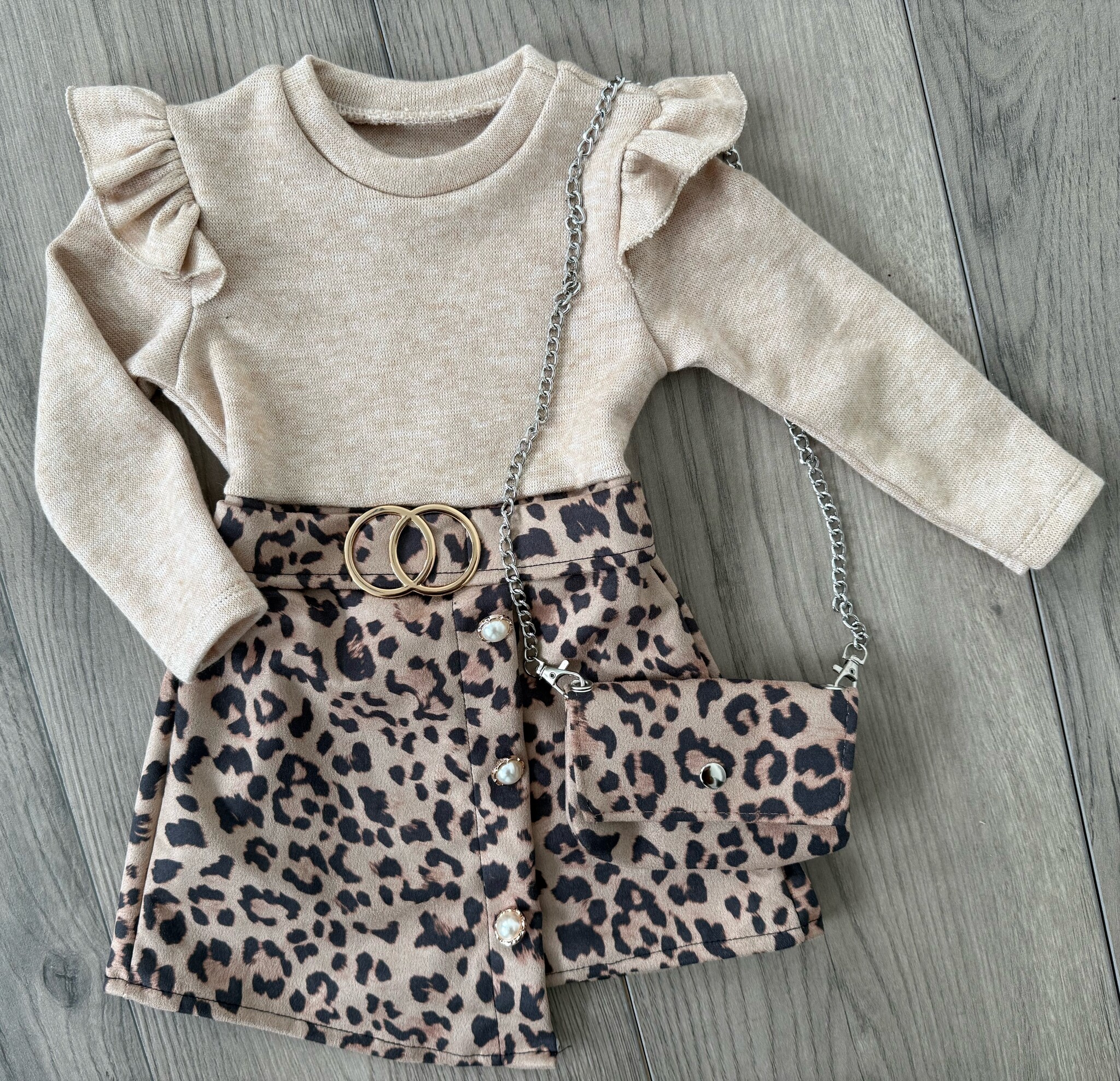 Sweet Leopard Dress (Met Tasje) - Beige