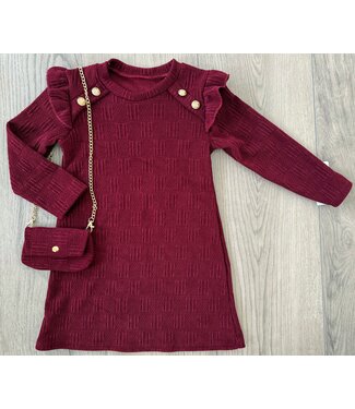 Button Dress met tasje - Bordeaux