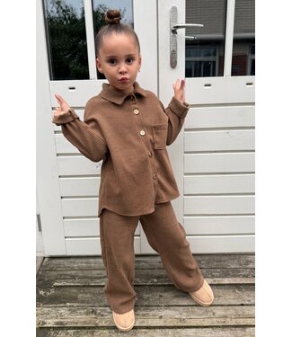 Corduroy blouse & flared set - Camel