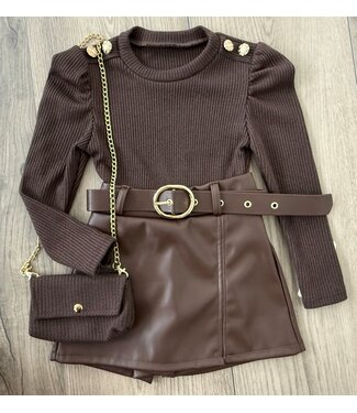 Leatherlook broekrokje - Marron