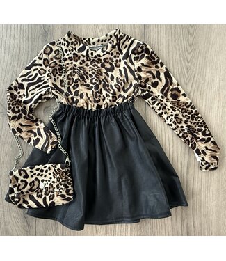 Velvet Leopard & Leatherlook Dress (Met tasje)