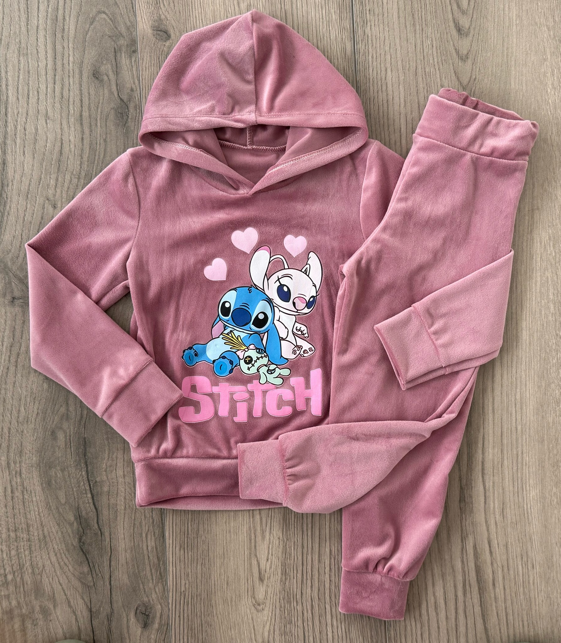 Stitch velvet set - Oud roze