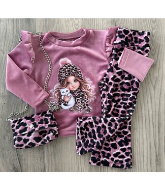 Leopard Girly & Kitty Velvet Set (Met Tasje) - Roze