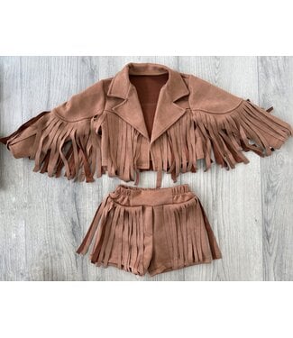 Fringe Suede Blazer Set  - Camel