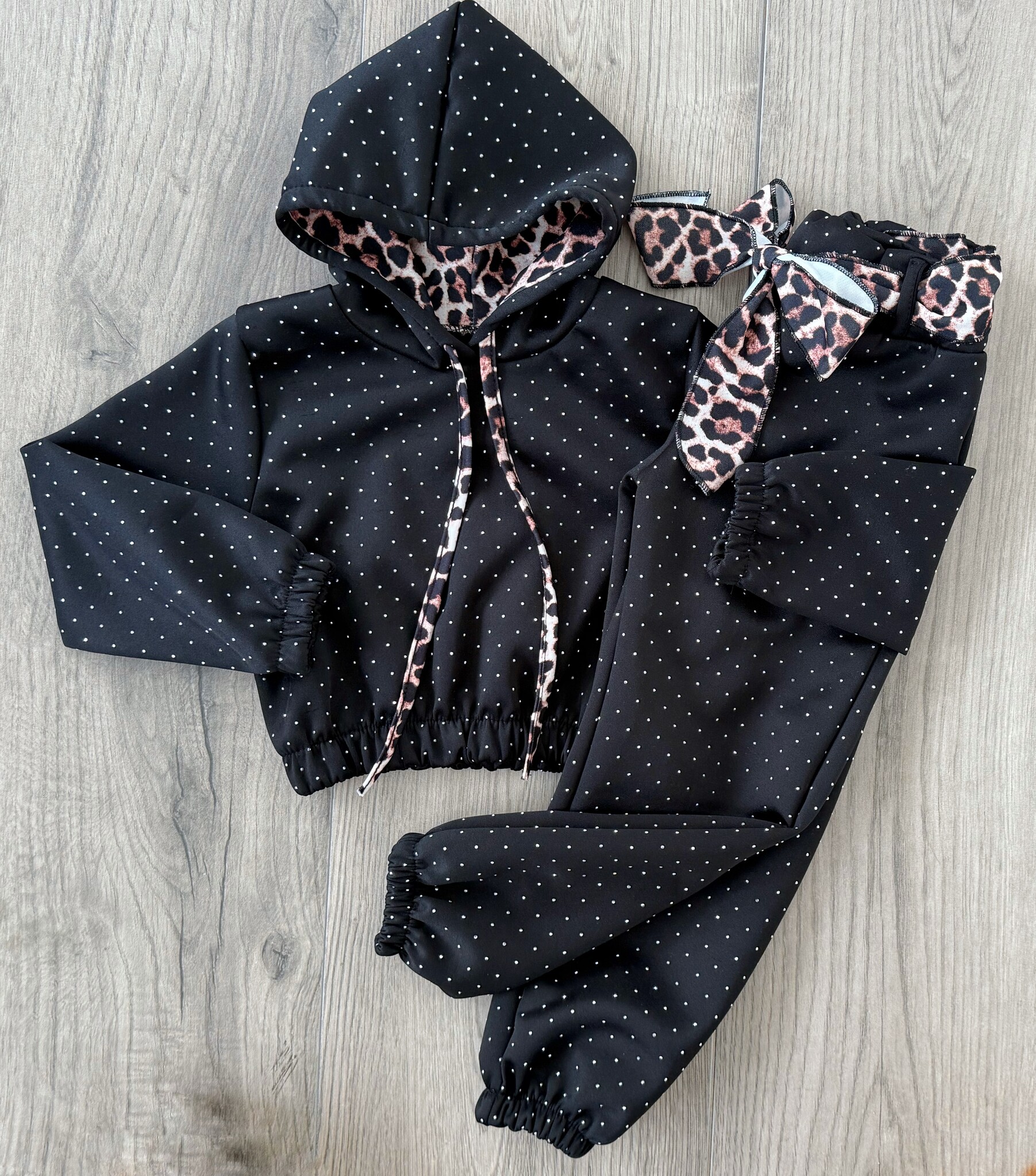 Sparkle Leopard Joggingset - Zwart