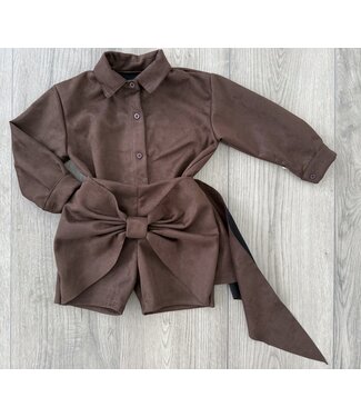 Suede Blouse & Short Bow Set - Marron