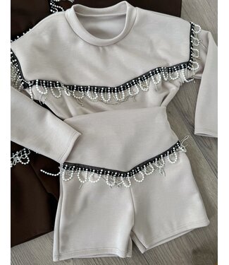 Pearls & Diamond Fringe Set - Beige
