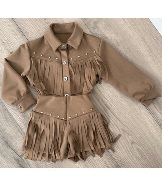 Fringe Suede Jacket Set  - Camel