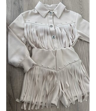 Fringe Suede Jacket Set  - Beige