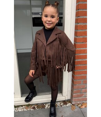 Fringe Suede Blazer Set - Marron