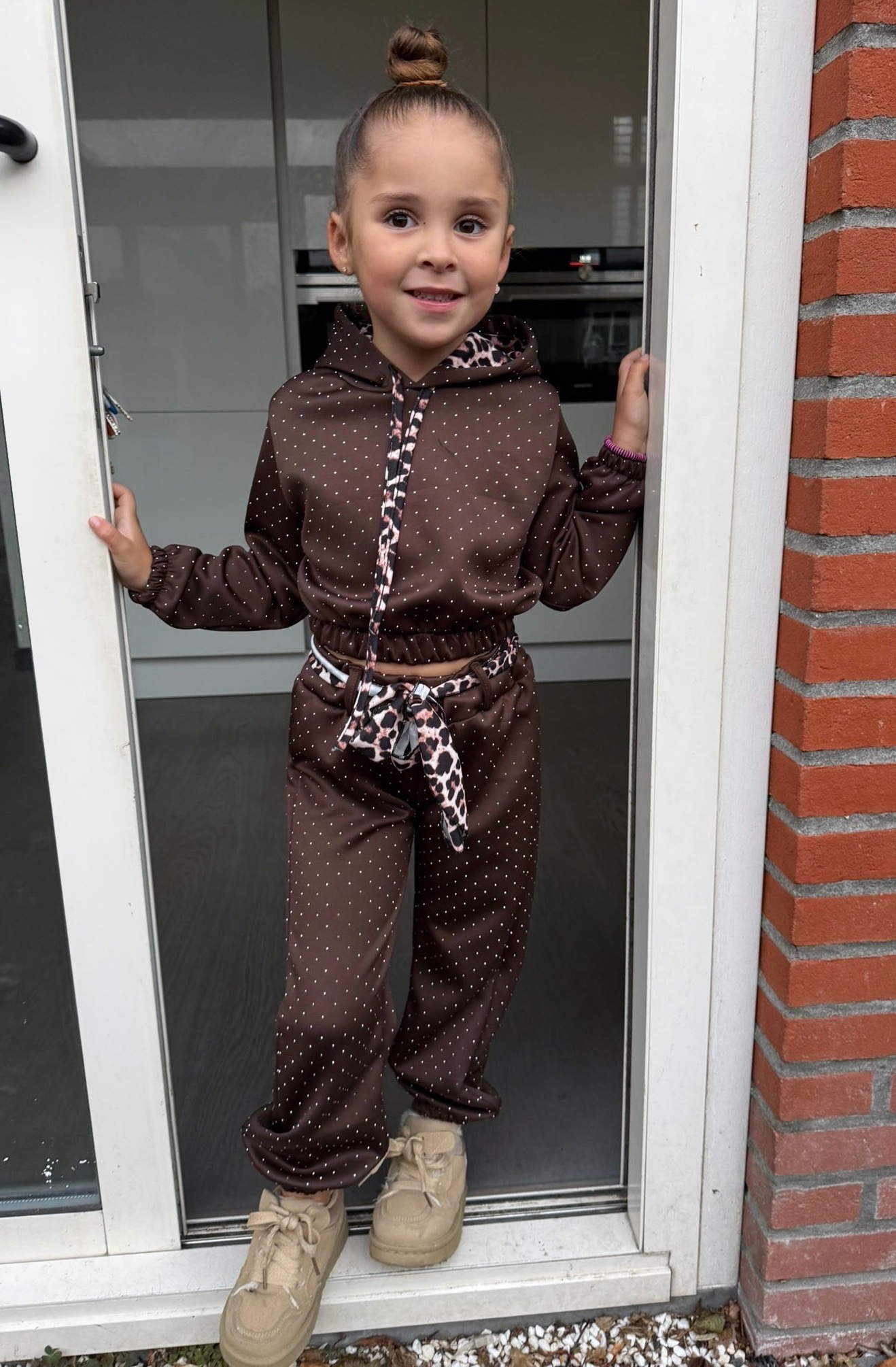 Sparkle Leopard Joggingset - Marron