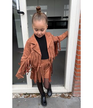 Fringe Suede Blazer Set  - Camel