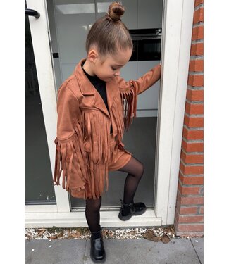 Fringe Suede Blazer Set  - Camel