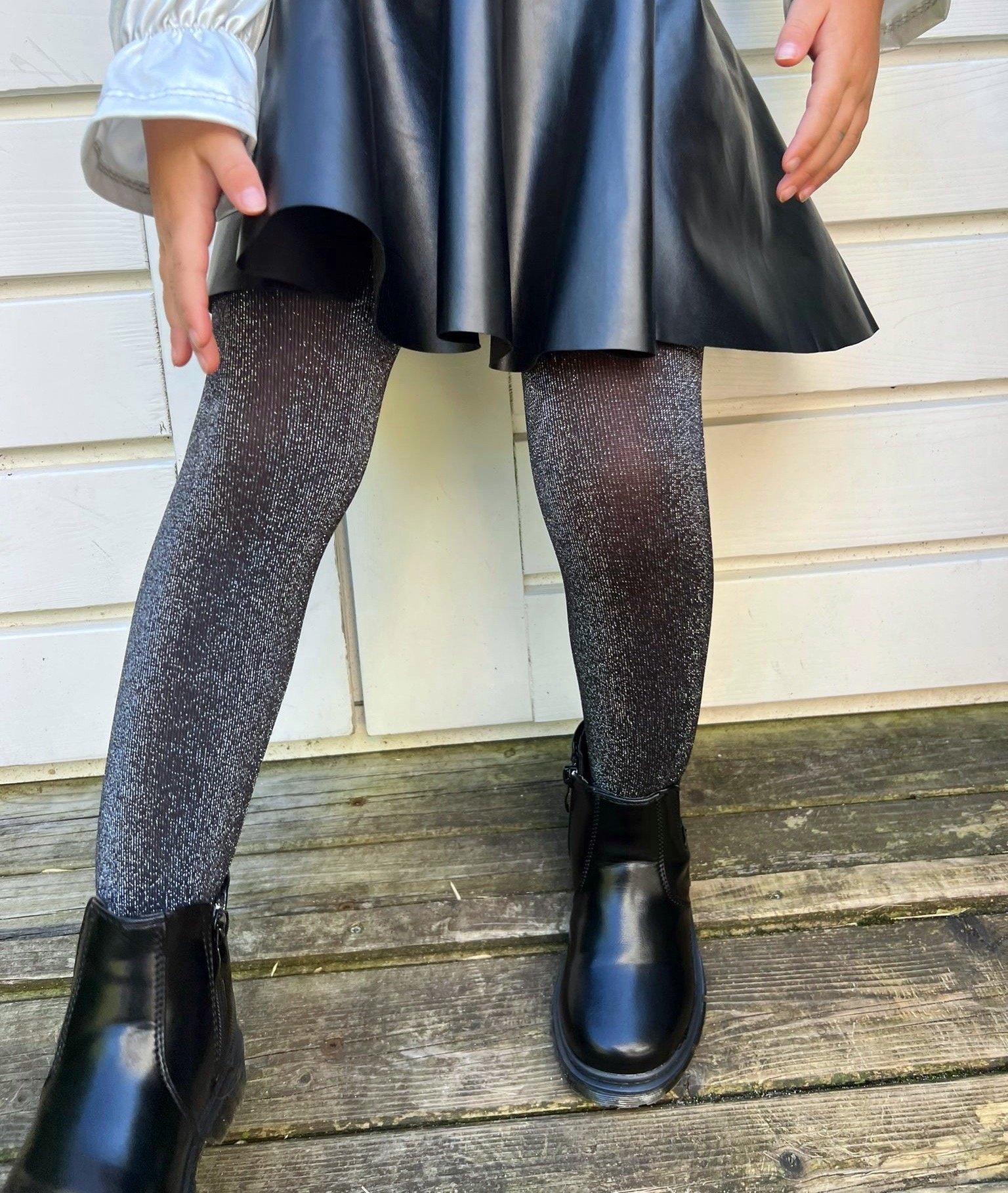 Kinder panty - Zwart/Glitter Zilver