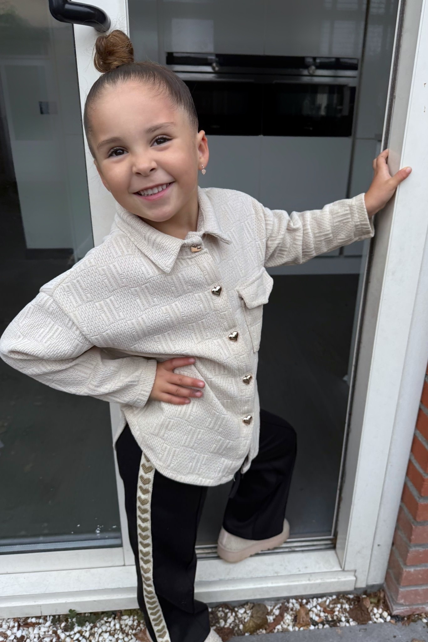 Blouse met hartjes knopen - Beige