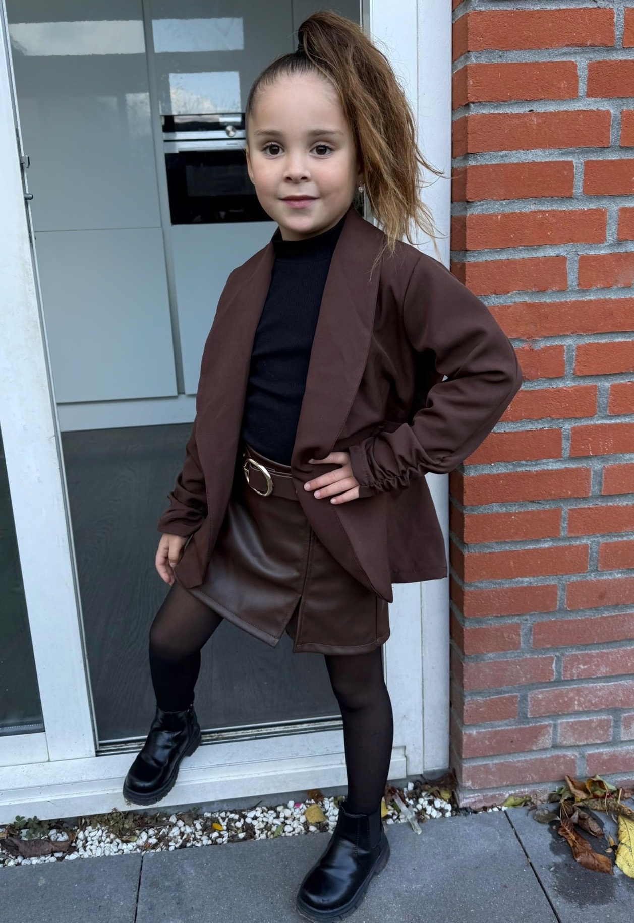 Leatherlook broekrokje - Marron