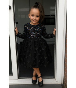 Glitter Vlinder Jurkje - Zwart (Verzenddatum 6 nov)