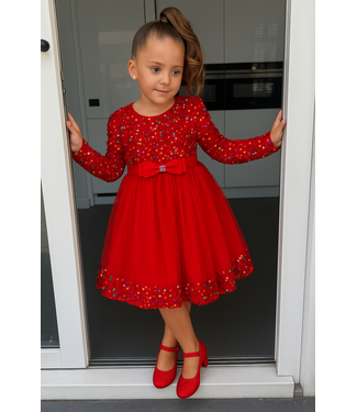 Glitter Jurkje met strik - Rood