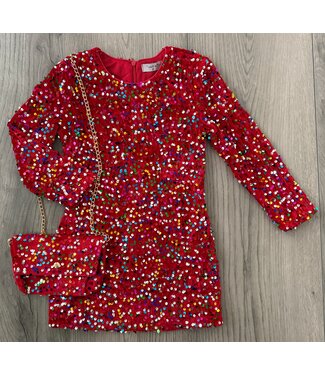 Glitter Jurkje met tasje - Rood