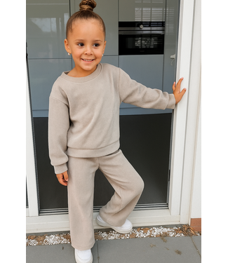 Rib Flared Jogging Set - Beige