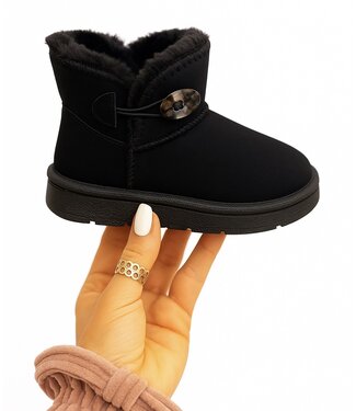 Button Fur Boots - Zwart