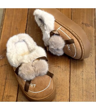 Furry Soft & Pompon Sliders - Camel