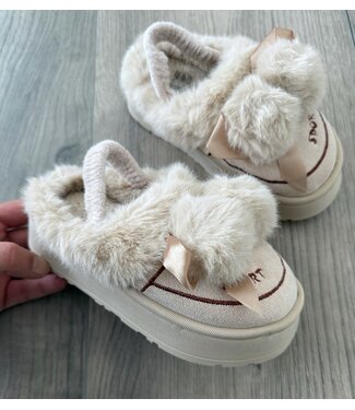 Furry Soft & Pompon Sliders - Beige