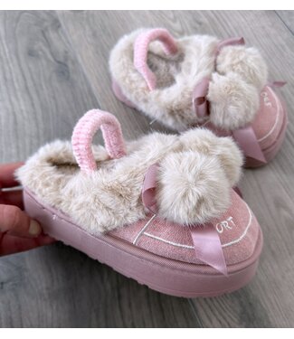 Furry Soft & Pompon Sliders - Roze