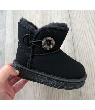 Button Fur Boots - Zwart