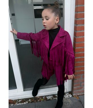Fringe Suede Blazer Set - Magenta