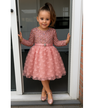 Glitter Vlinder Jurkje Met Riem - Roze
