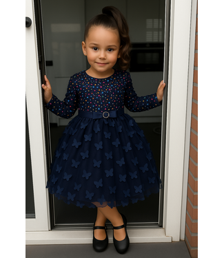 Glitter Vlinder Jurkje Met Riem - Marine