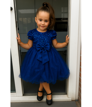 Glitter Jurkje met grote strik - Blauw