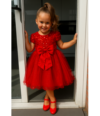 Glitter Jurkje met grote strik - Rood