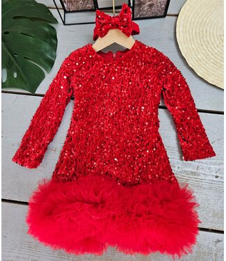 Big glitter dress (Met haarband) - Rood