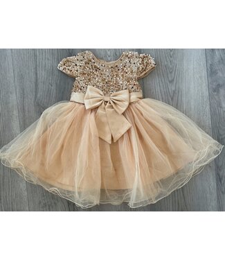 Glitter Jurkje met grote strik - Goud