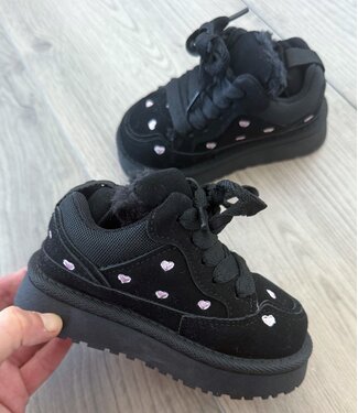 Furry Hartjes Sneakers -  Zwart