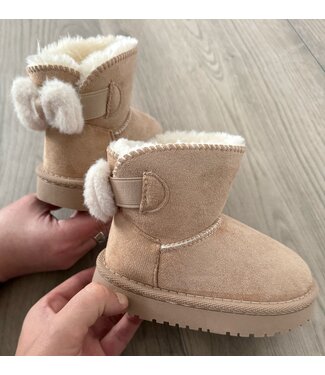 Bow & Fur Boots - Beige