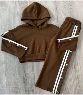 Button & Stripe Joggingset - Marron