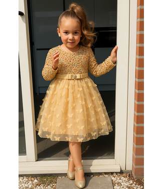 Glitter Vlinder Jurkje Met Riem - Goud