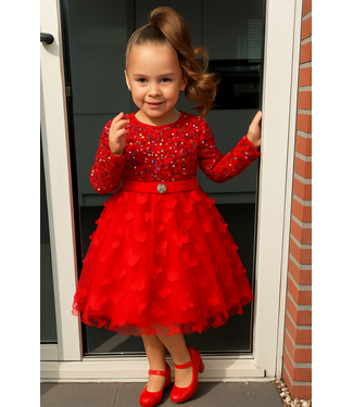Glitter Vlinder Jurkje Met Riem - Rood