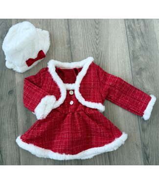 Kerstjurk met jasje & fluffy hoedje met strik - Rood
