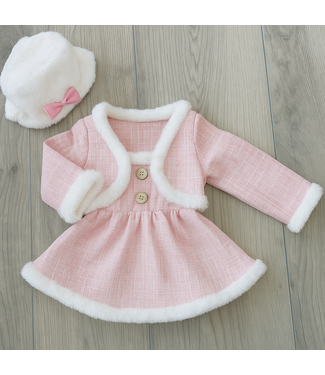 Kerstjurk met jasje & fluffy hoedje met strik - Roze