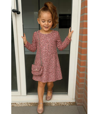 Glitter Jurkje met tasje - Oud Roze